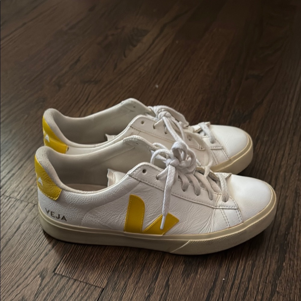 Veja Low-Top Sneakers in White and Yellow